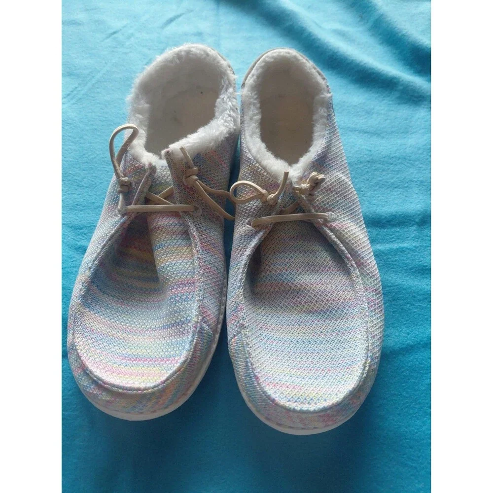 Shein Multicolor Slip On Boat Shoes With Fur Size Eu 39 Us8.5-9